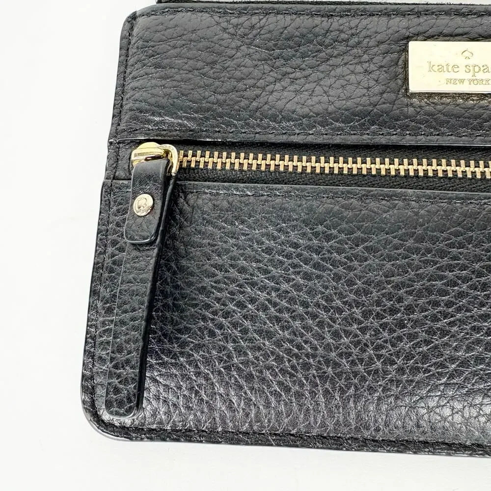 Kate Spade New York Highland Place Bee Wristlet Black Pebbled Leather Gold Zip